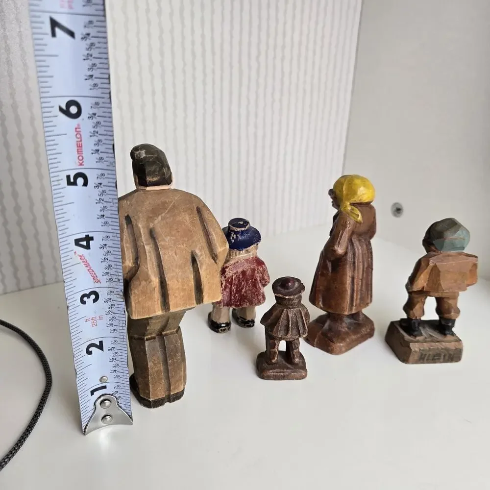 Vintage‎ European Folk Art Wood Carved Figures People Lot Of 5